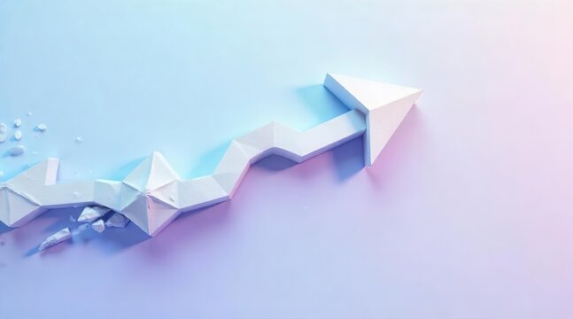 Breaking through obstacles and reaching new heights with a geometric arrow pointing forward