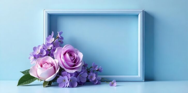 A pastel framed canvas displays delicate floral accents with soft pastel blossoms adorning its corner and blooming elegantly
