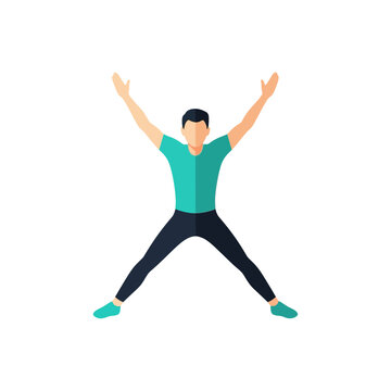 Energetic Man Performing Jumping Jacks Exercise with Arms Spread on an Isolated White Background