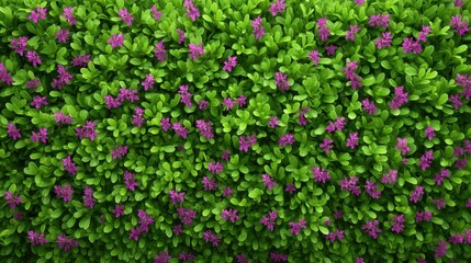 Fototapeta premium Lush Green Foliage with Vibrant Purple Flowers Creating a Beautiful Nature Background for Garden, Landscape, and Botanical Projects