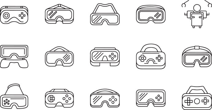 Collection of outline for virtual reality headsets and controllers VR headset VR goggles VR controller