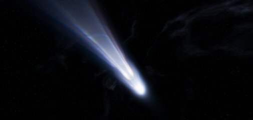 Bright Comet With Long Glowing Tail Crossing Deep Space — 3D Rendering And Starfield © edb3_16