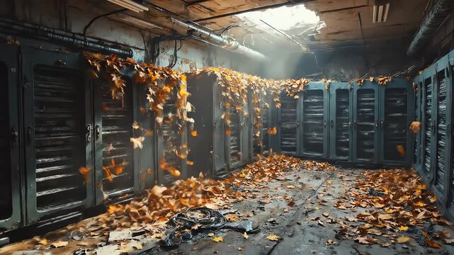 Abandoned Server Rack Cabinets in a Dark Decaying Data Center