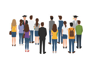 Fototapeta premium Group of diverse students standing together back view illustration.