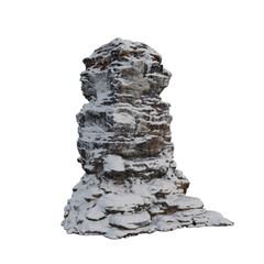 Snow-Covered Rock Formation on White Background — Winter Mountain Cliff 3D Rendering
