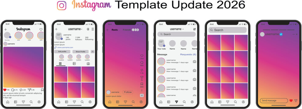 Instagram template mockup new update 2026. social media post mockup interface for mobile screen, Web UI Content preview and presentation, Instagram new update template design
