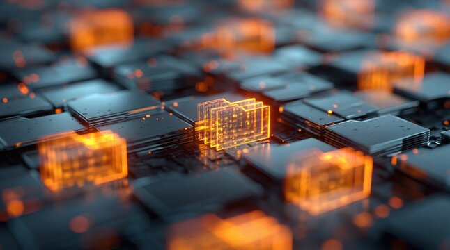 Data storage and cloud computing abstract visualization of digital information cybersecurity and blockchain technology on dark background. High quality photo
