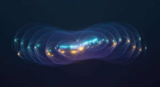 Glowing abstract light trails swirl in a dark space with vibrant colors.