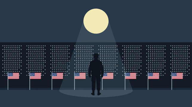 Solemn reflection on Memorial Day, honoring brave service members beneath a guiding light