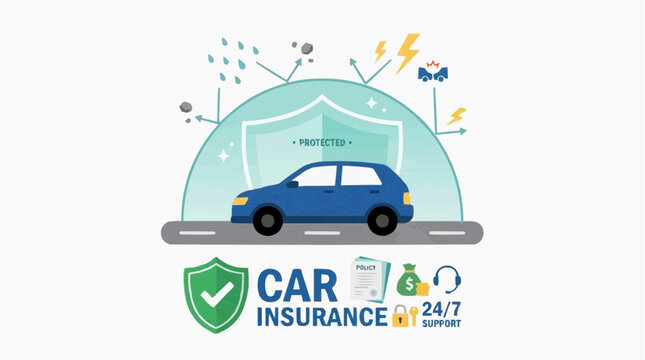 A car is insured against the damage. Protection, peace of mind, and financial security in the face of unforeseen events.