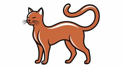 Naklejka premium Graceful orange cat standing with closed eyes and a curved tail, isolated on white background, vector illustration.
