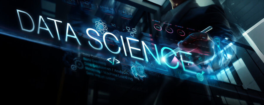 Modern data science and advanced analytics concept with digital interface and futuristic hologram display