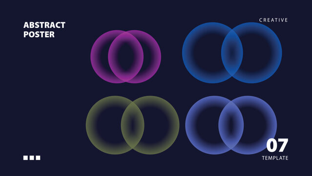 Abstract poster template with glowing neon circles, futuristic geometric vector background, minimalist dark layout with vibrant overlapping rings