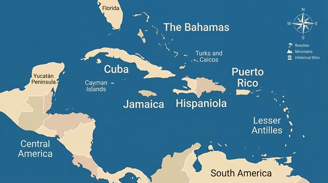 Map of the Caribbean region and Central America.