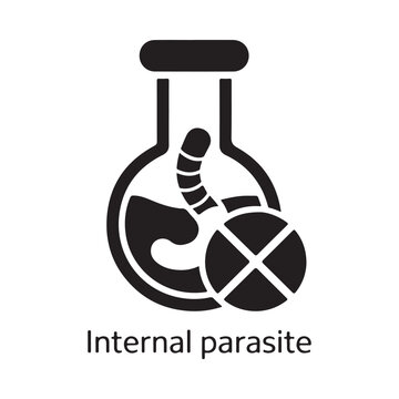 Internal parasite icon flask with worm and pill silhouette