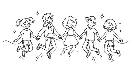 Fototapeta premium Children jumping and holding hands together.