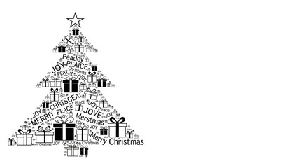 Stylized Christmas Tree Composed of Holiday Typography and Gift Icons. © Watirah_Martodimejo