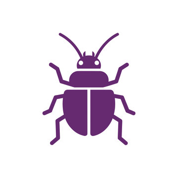 Minimalist purple vector illustration of a stylized beetle icon.