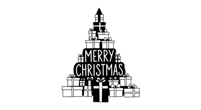 Merry Christmas festive graphic made of stack of gift boxes.