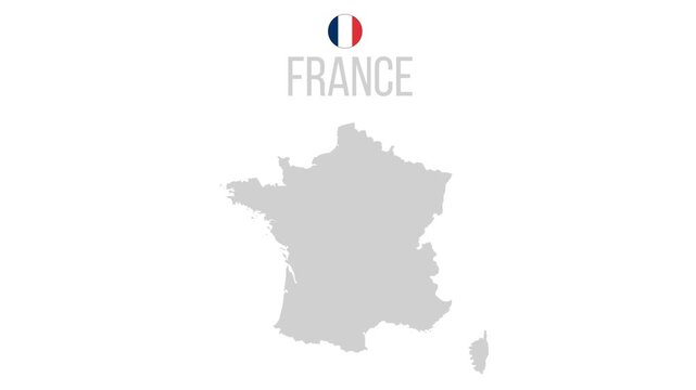 France map showing national borders with a circular flag icon design for professional geographic travel video animation clips highlighting european country borders today