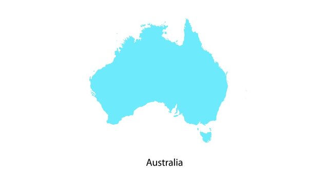 Australia country map displayed as a minimalist blue graphic animation element for professional travel and geography themed video content in high resolution motion