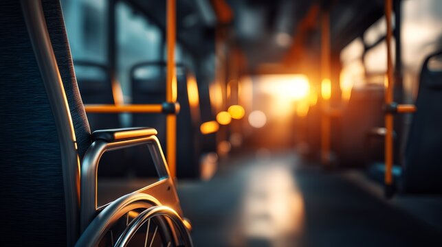Accessible Bus Interior Featuring Designated Wheelchair Space at Sunset