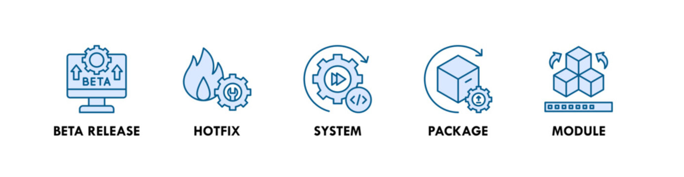 Release and Update web icon illustration concept with icon of beta release, hotfix, system, package, and module