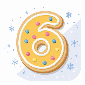 Gingerbread Number 6 Cookie with Frosting and Sprinkles