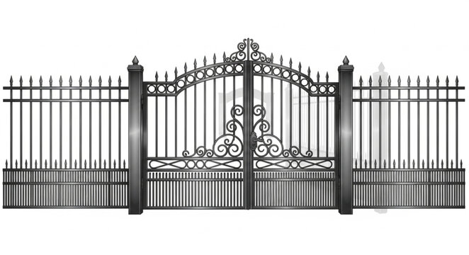 Elegant Ornate Iron Gate with Decorative Elements.