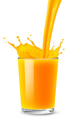 Orange juice pouring into a glass isolated on transparent background. © Denis Petrovskikh