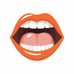Obraz premium Open Mouth with Orange Lipstick and White Teeth