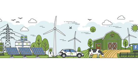 Modern eco friendly farm with sustainable energy and electric vehicle. © Nasoha_Alhabib
