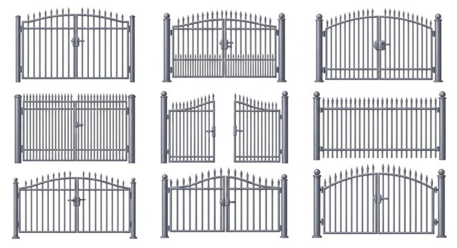 Collection of Ornamental Metal Gates and Fences for Security and Decoration.