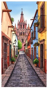 San Miguel de Allende Street View - A Captivating Architectural Perspective.