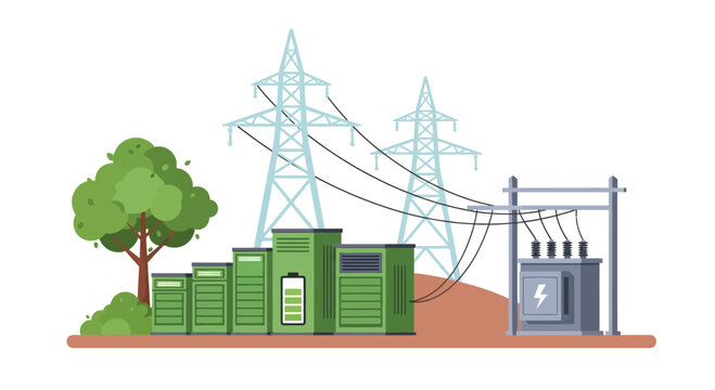 Industrial power grid energy battery storage system with electric transformer.