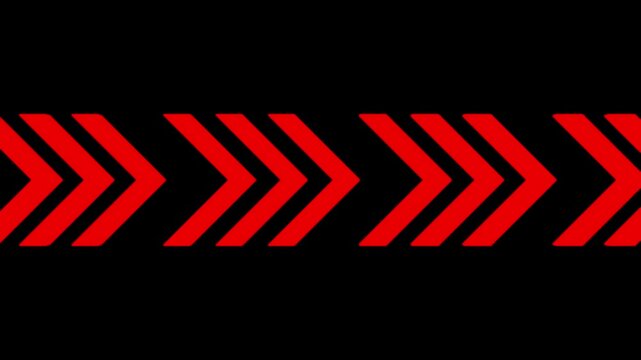 Dynamic motion background with repeating red arrows on black, forward movement abstract concept.