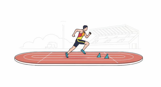 Athlete Training on Running Track with Cones