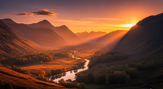 Scottish Highlands at Sunset - A Breathtaking Landscape View.