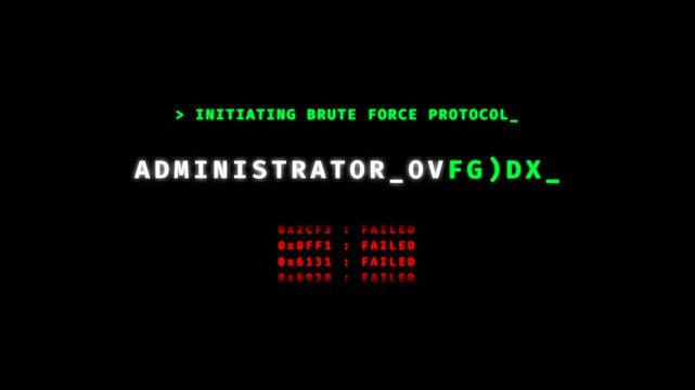 Hacker Terminal Interface Showing Brute Force Password Cracking Protocol Animation Ending With Access Granted Success Message In Green Text