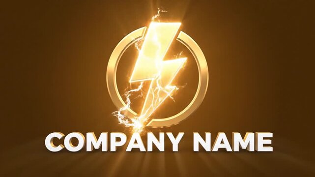 Dynamic motion graphic template for powerful corporate identity reveal, featuring a radiant lightning bolt logo animation concept with glowing energy effects and modern branding elements