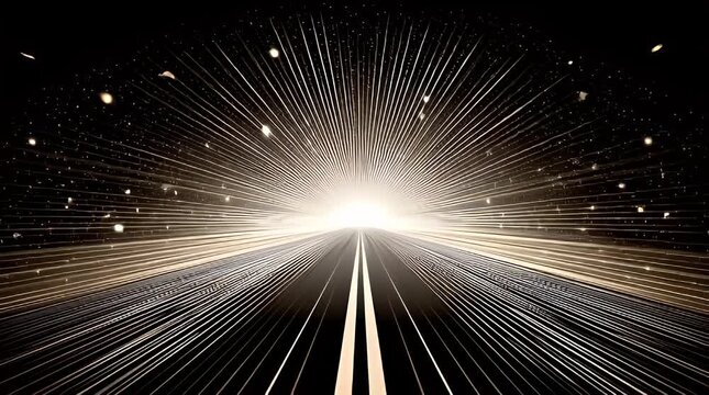 Abstract vector illustration depicting a bright light tunnel with radiating streaks and subtle sparkle details symbolizing speed innovation futuristic technology and a path forward
