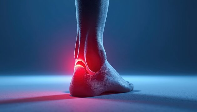 Human ankle with highlighted pain area glowing red
