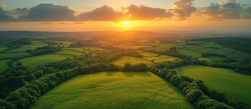 Aerial view of endless lush pastures and farmlands