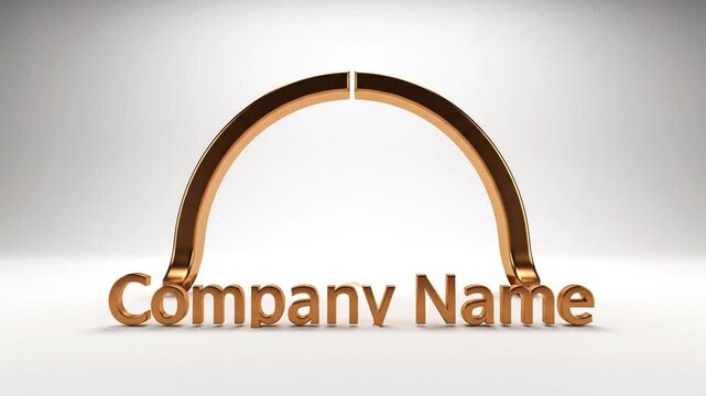 Modern 3D render of a golden corporate identity concept, featuring an elegant arch and text, perfect for showcasing dynamic motion branding and professional visual presentations