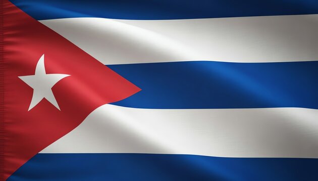 Waving Cuban Flag with Red Triangle and White Star Blowing in the Wind