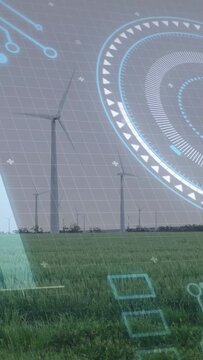 Vertical video: HUD activating, wind turbines rotating and HUD elements pulsing, showing power flow