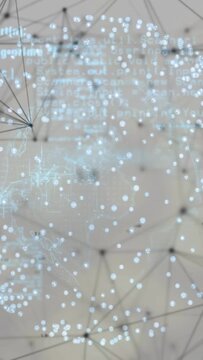 Vertical video: On load globe spinning, dots drifting, code scrolling, nodes joining to show links