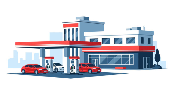 Modern Gas Station Fuel Pumps.