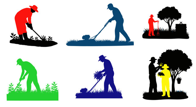 People doing yard work with lawn mowers.