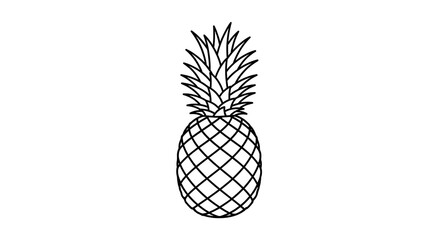 Obraz premium Minimalist black and white line art vector illustration of a whole tropical pineapple fruit, simple healthy food graphic design.